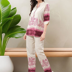 Be You Printed Mandarin Collar Tunic With Trousers