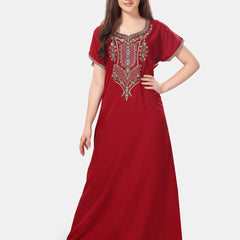 Be You Ethnic Motifs Embroidered Maxi Nightdress