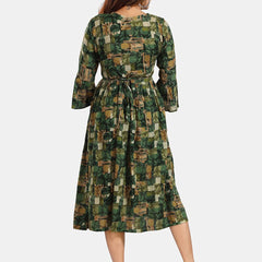 Be You Floral Printed Round Neck Bell Sleeves Maternity Fit & Flare Midi Dress