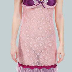 Be You Solid Lace Details Satin Nighty with Robe