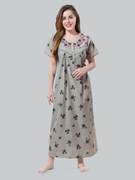 Be You Grey Embroidered Maxi Nightdress