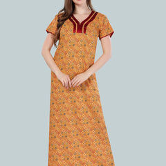 Be You Orange Printed Cotton Maxi Nightdress