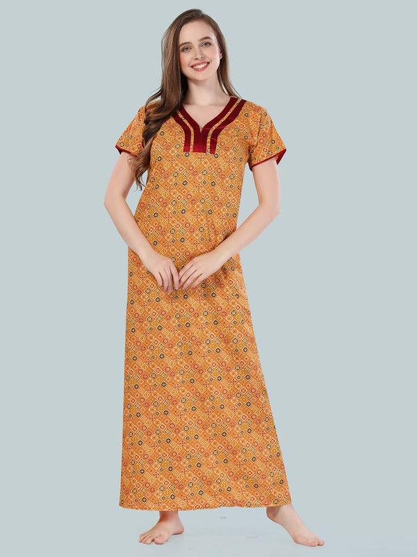 Be You Orange Printed Cotton Maxi Nightdress