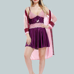 Be You Solid Lace Details Satin Nighty with Robe