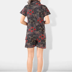 Be You Women Black & Red Printed Pajama & Shorts with Shirt Night Suits