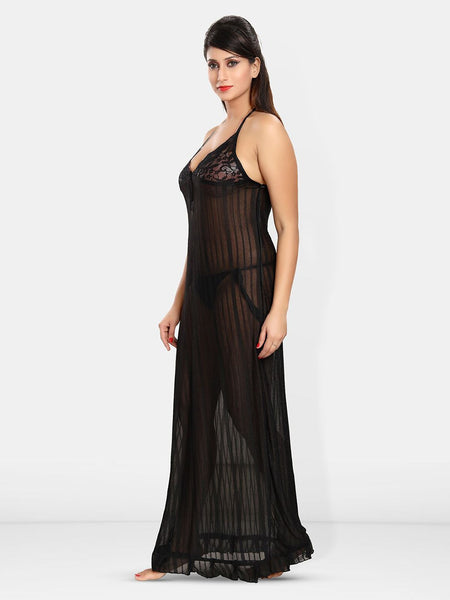 Be You Self Design Net Halter Neck Baby Doll With Brief