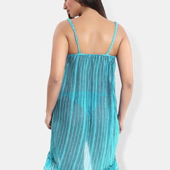 Be You Striped Net Baby Doll With Briefs