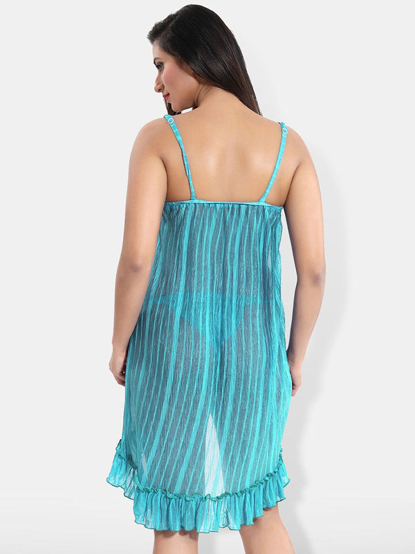 Be You Striped Net Baby Doll With Briefs