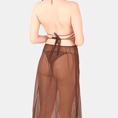 Be You Self Design Fur Detail Halter Neck Baby Doll & Briefs