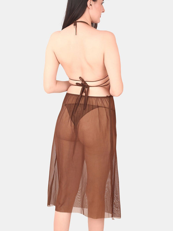 Be You Self Design Fur Detail Halter Neck Baby Doll & Briefs