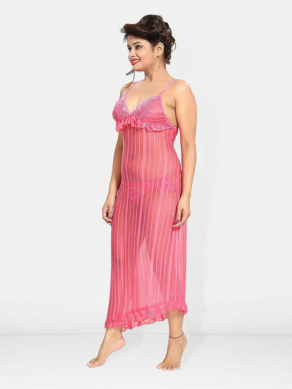 Be You Self Design Shoulder Straps Net Baby Doll With Brief