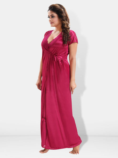 Be You 6 Pieces Satin Maxi Nightdress Set With Robe And Lingerie Set