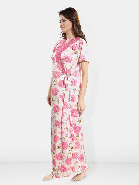 Be You Printed Satin Top & Shorts With Robe