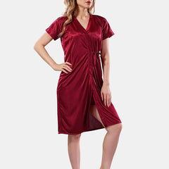 Be You Solid Lace Details Satin Nighty with Robe