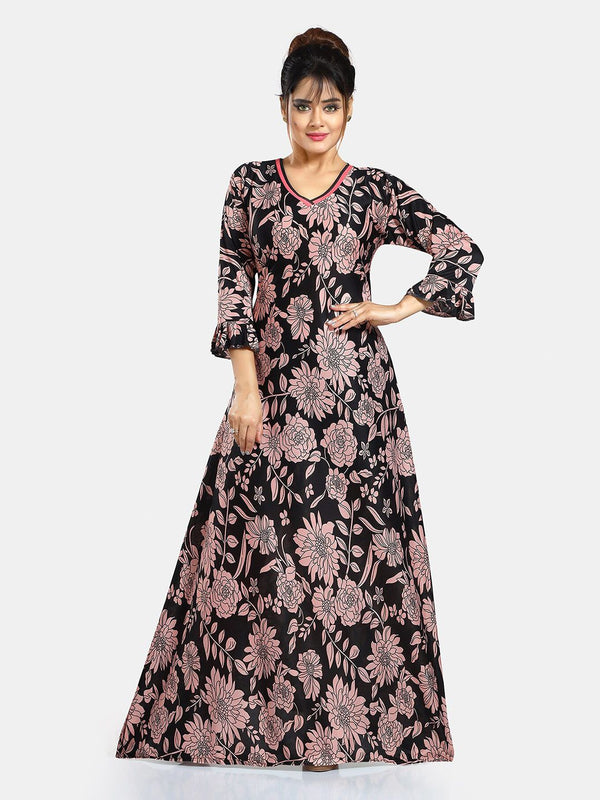 Be You Floral Printed V-Neck Satin Maxi Nightdress