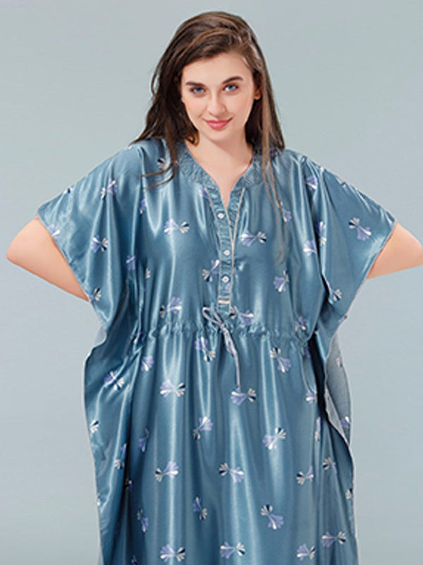 Be You Blue Printed Maxi Kaftan Nightdress