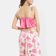 Be You Floral Self Design Satin Cami With Skirt & Robe