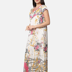 Be You White Printed Feeding Gown For Women
