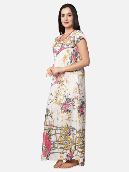 Be You White Printed Feeding Gown For Women