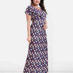 Be You Geometric Printed Satin Maternity Feeding Maxi Nightdress