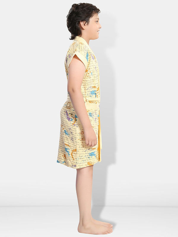 Be You Letter Print Beige Typography Cotton Drawstring Knee Length Bath Robe