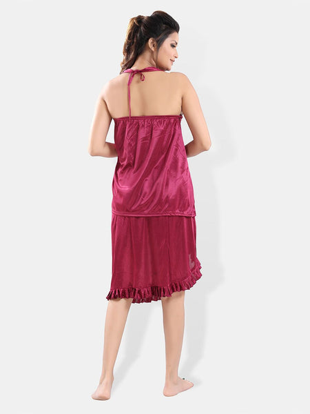 Be You V-Neck Satin Lace Night Suit With Robe