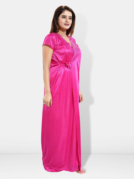 Be You Pack Of 6 Satin Maxi Wrap Nightdress With Lingerie Set