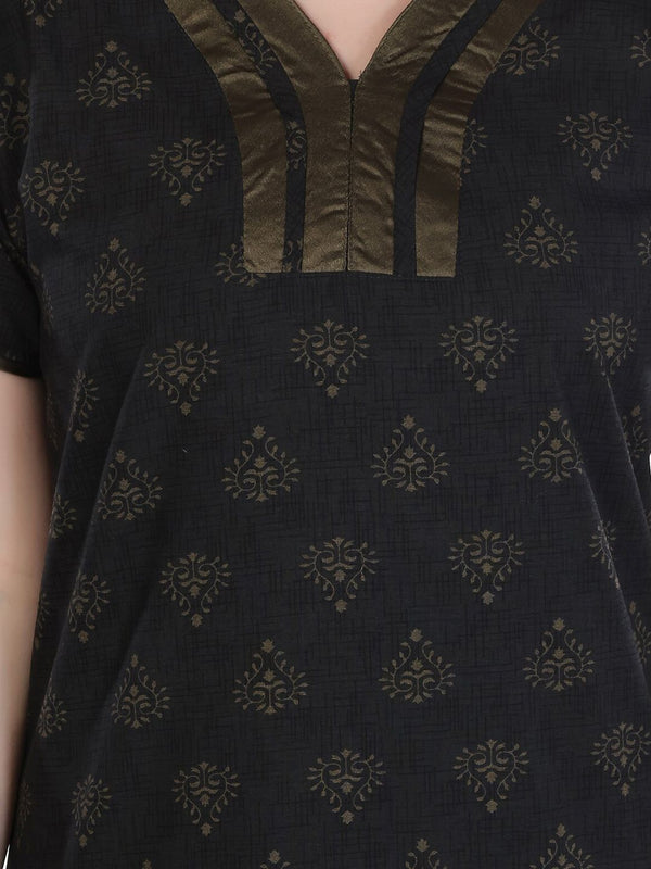 Be You Black Printed Maxi Nightdress