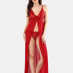 Be You Net Self Design Baby Doll Dress With Thong