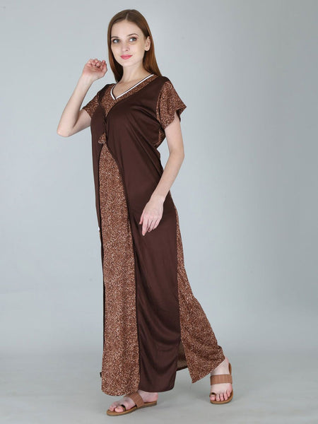 Be You Women Printed Satin Maxi Nightdress