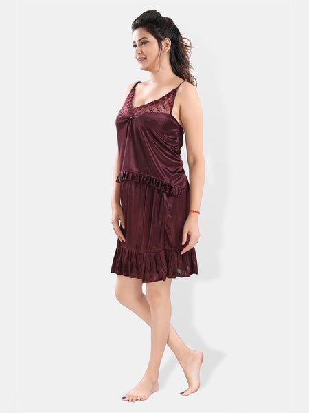 Be You Shoulder Straps Satin Night Suit With Robe