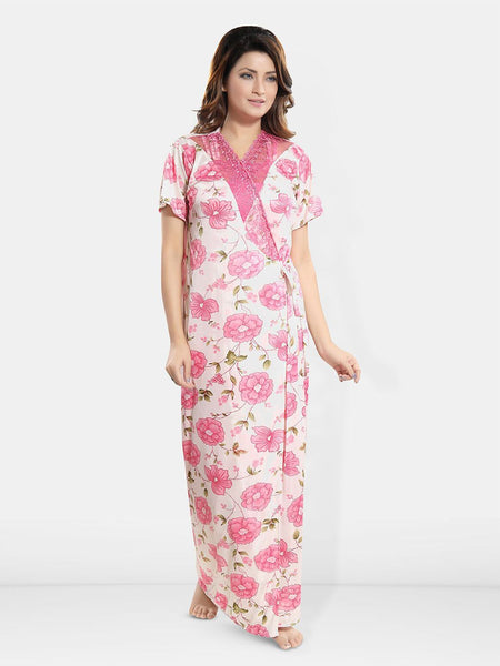 Be You Printed V-Neck Satin Maxi Wrap Nightdress