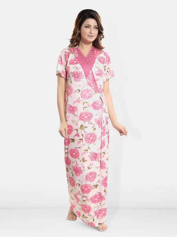 Be You Printed V-Neck Satin Maxi Wrap Nightdress