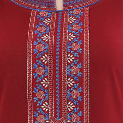 Be You Maroon Embroidered Maxi Nightdress