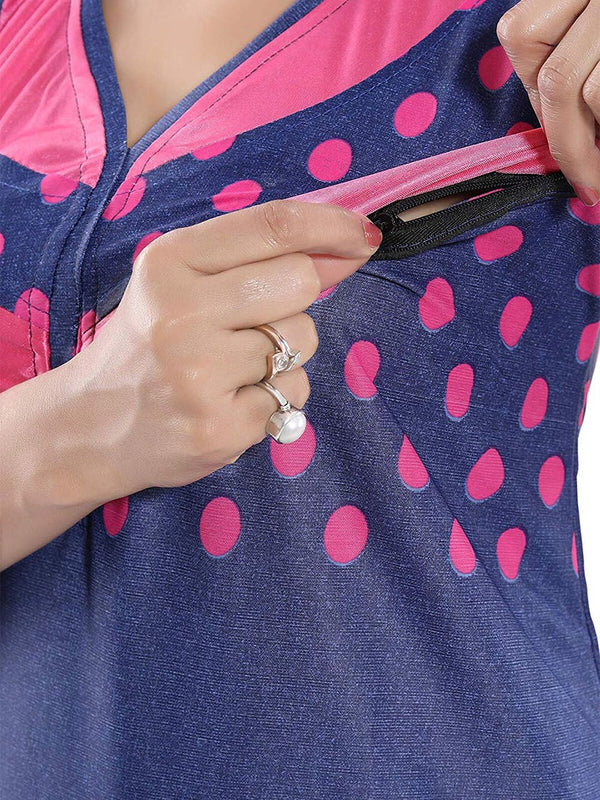 Be You Polka Dots Printed V-Neck Satin Maternity Maxi Nightdress