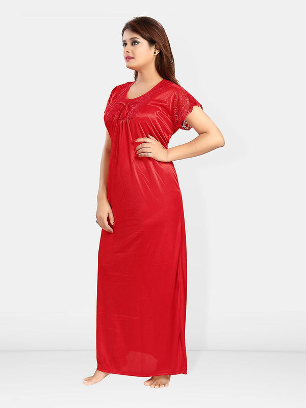 Be You Self Design Satin Maxi Nightdress