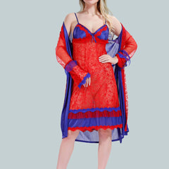 Be You Solid Lace Details Satin Nighty with Robe