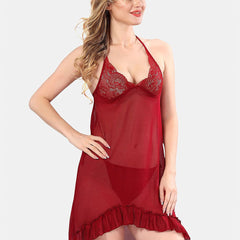 Be You Halter Neck Net Baby Doll With Briefs