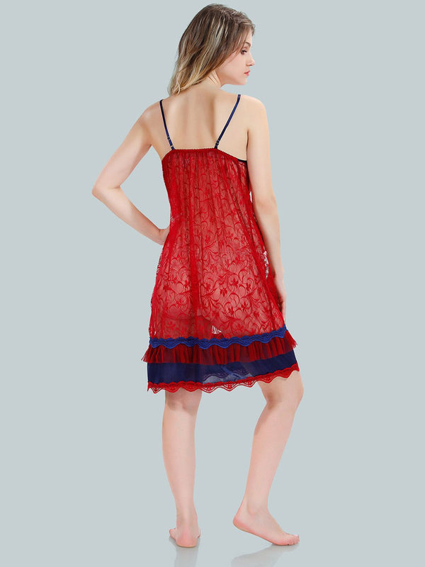 Be You Solid Lace Details Satin Nighty with Robe