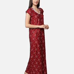 Be You Women Maroon Printed Maternity Maxi Nightdress