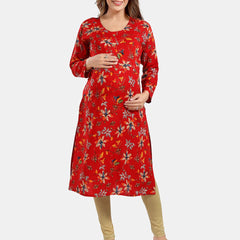 Be You Floral Printed Maternity Straight Kurta