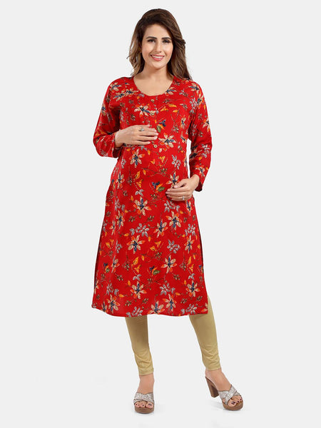 Be You Floral Printed Maternity Straight Kurta