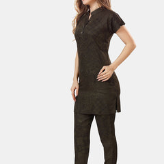Be You Ethnic Motifs Printed Mandarin Collar Longline Night Suit