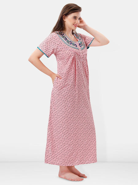 Be You Printed And Embroidered Maxi Nightdress