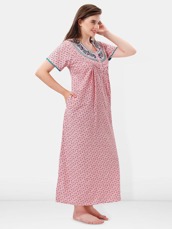 Be You Printed And Embroidered Maxi Nightdress