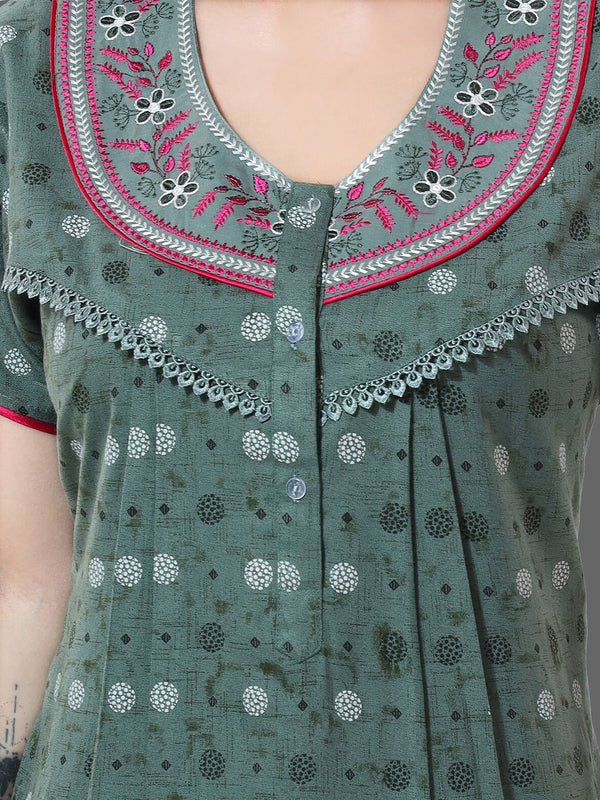 Be You Green Embroidered Maxi Nightdress