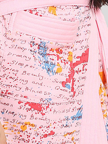 Be You Letter Print Pink Typography Cotton Drawstring Knee Length Bath Robe