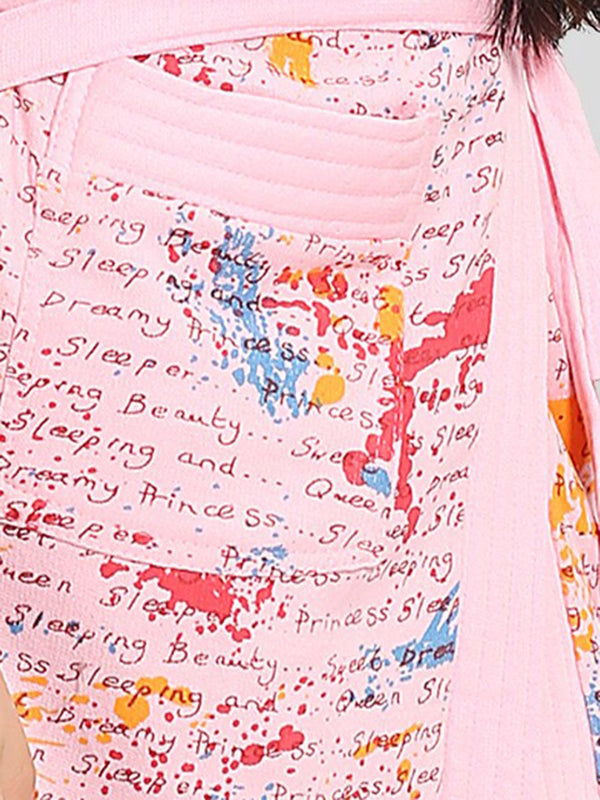 Be You Letter Print Pink Typography Cotton Drawstring Knee Length Bath Robe