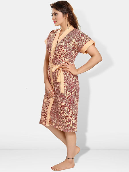 Be You Women Printed Cotton Anti-bacterial Super Soft Bath Robe With Belt