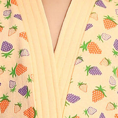 Be You Strawberry Print Cream Conversational Cotton Drawstring Knee Length Bath Robe